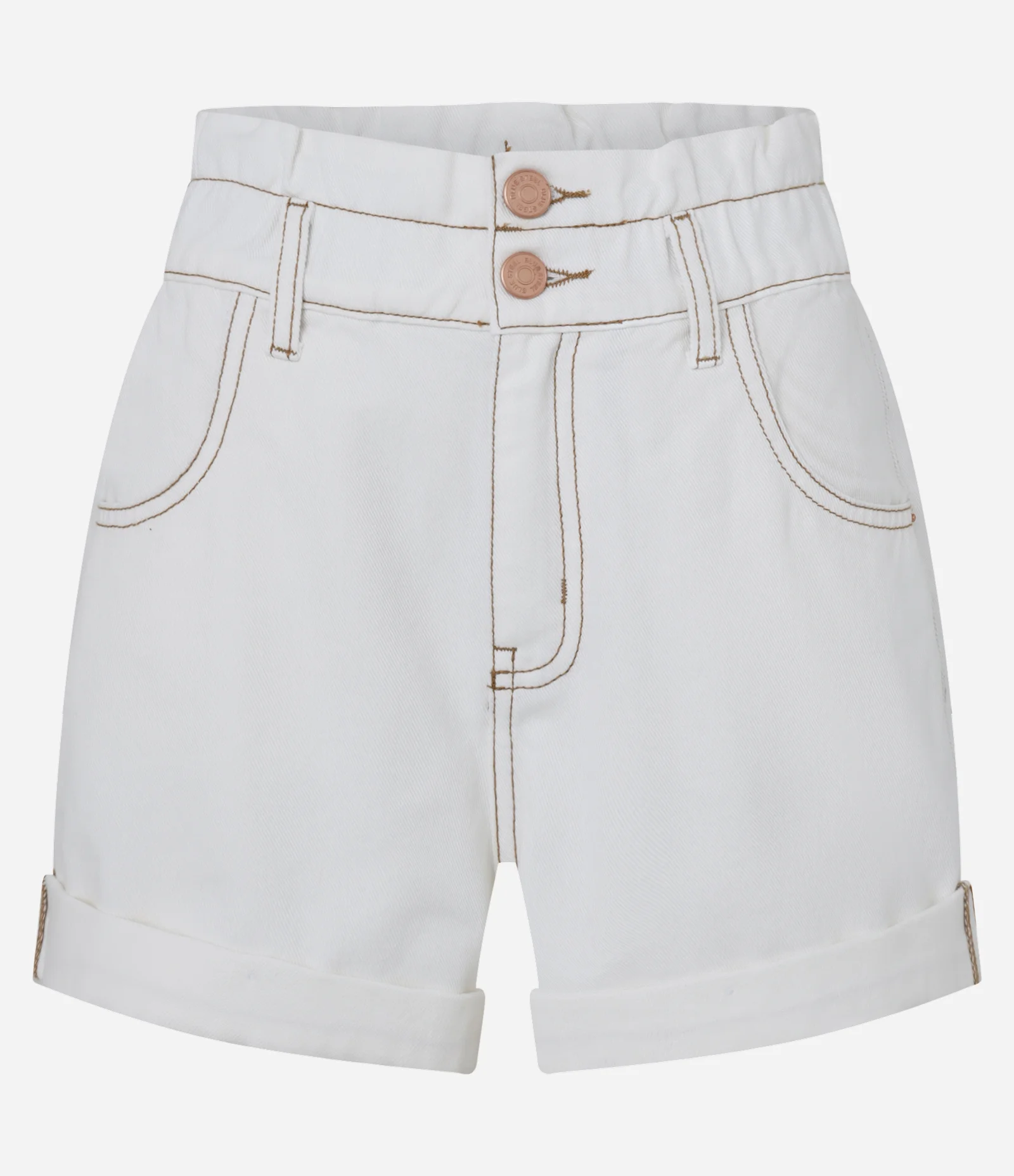 Short Baggy Cintura Alta em Sarja com Elástico no Cós Branco Neve 5