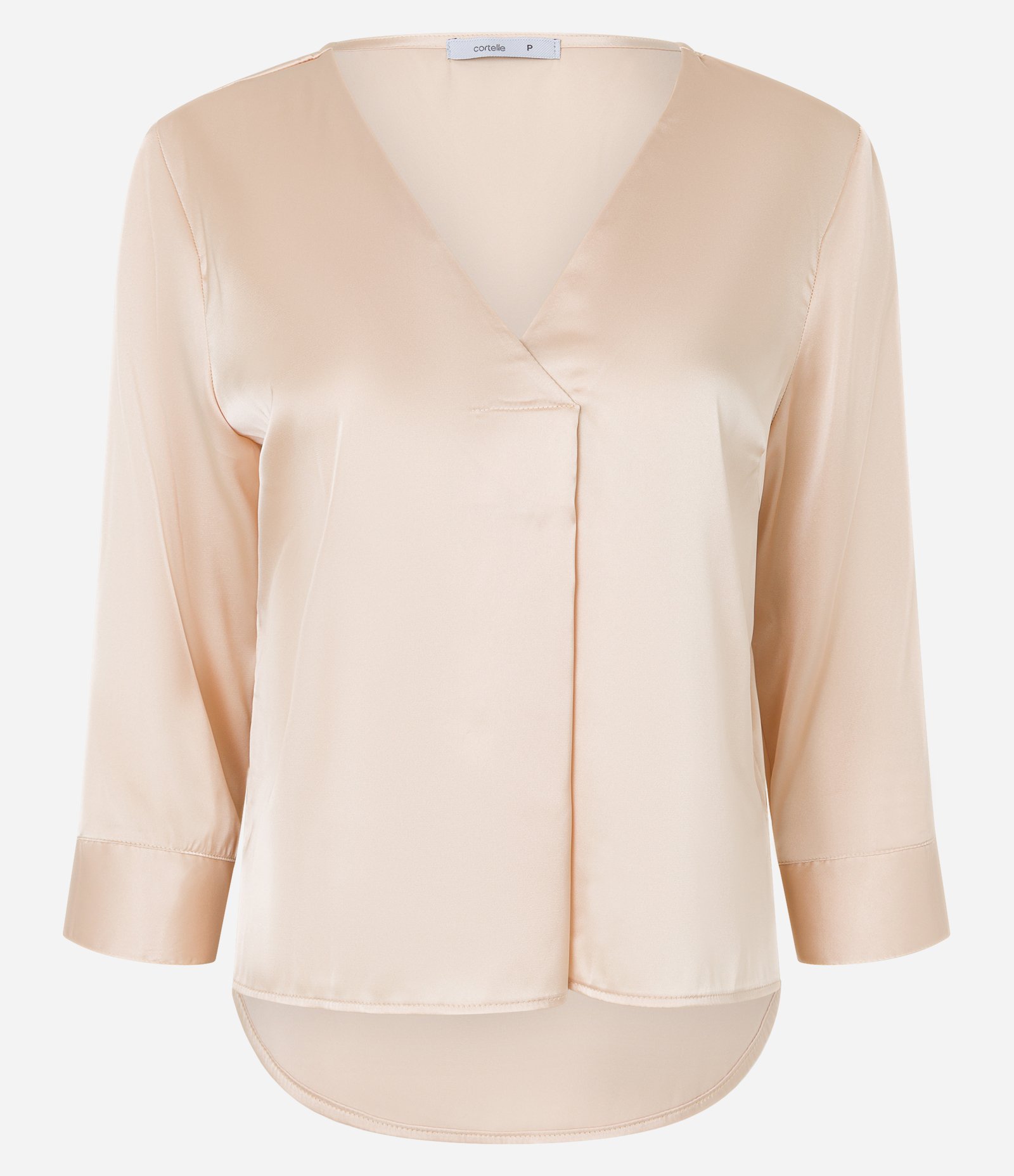 Blusa em Tecido Acetinado com Decote V e Prega Frontal Bege Champagne 5