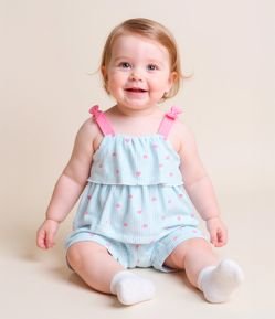 Conjunto Infantil com Babados e Estampa Corações - Tam 0 a 18 meses