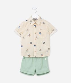 Conjunto Infantil em Algodão com Estampa Coqueiros - Tam 1 a 5 Anos