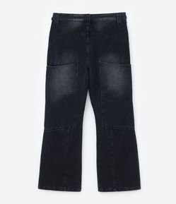 Calça Flare Jeans com Ilhós e Cinto