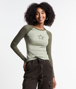 Blusa em Ribana com Manga Raglan e Estampa de Estrela