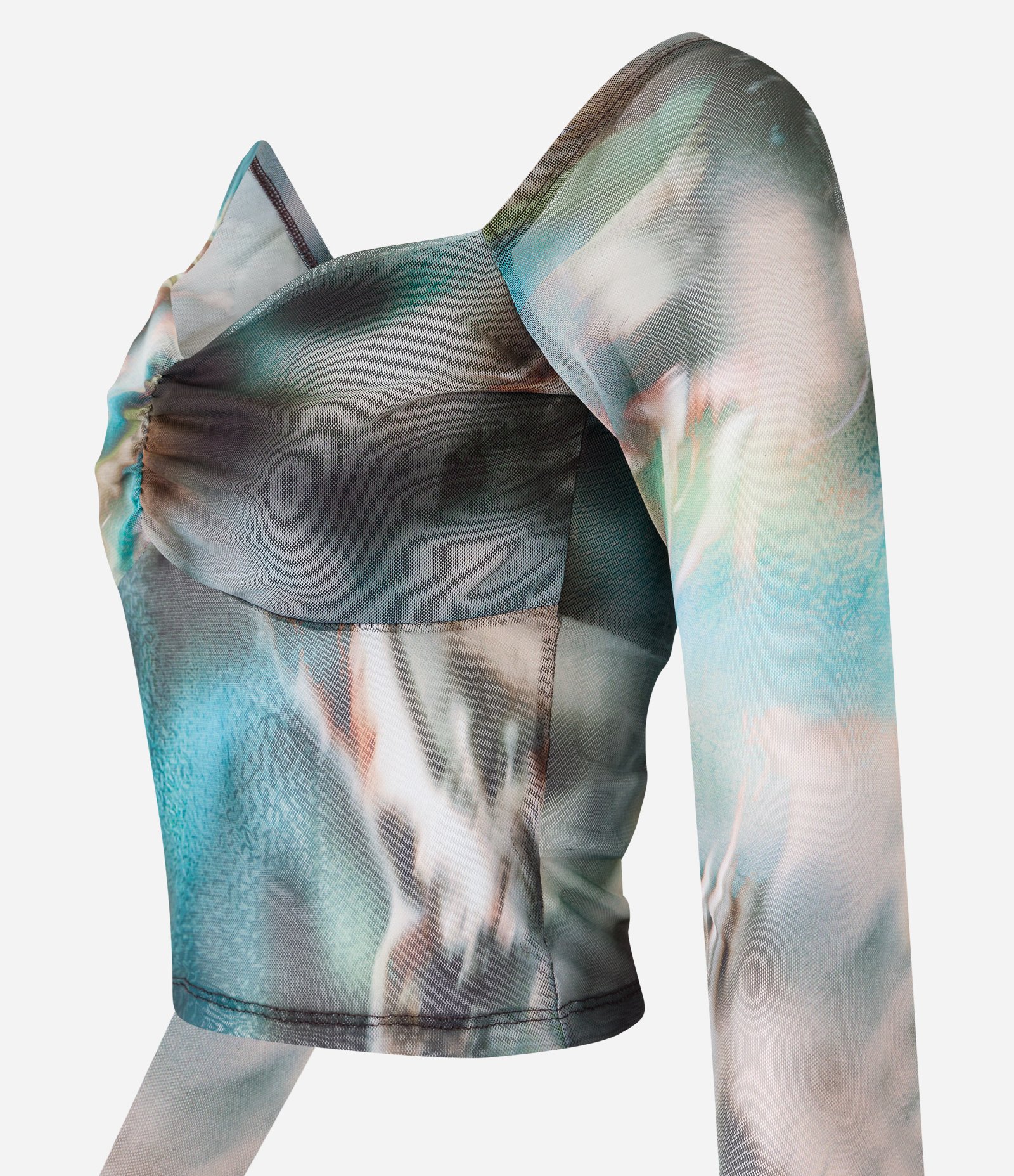 Blusa em Tule com Estampa Abstrata Manchada Multicores 7