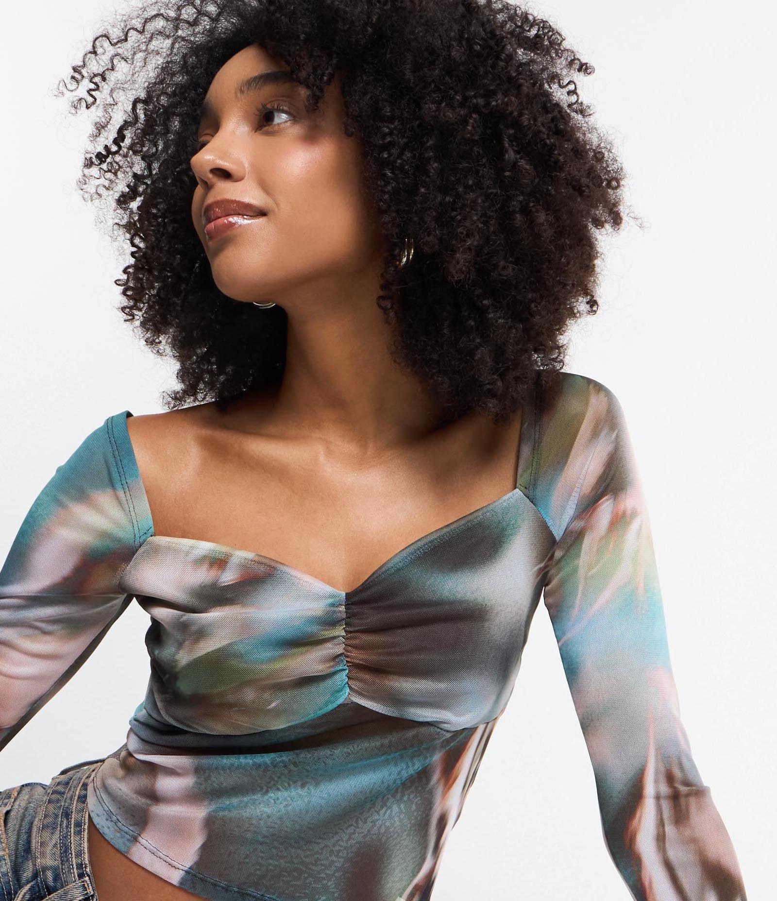 Blusa em Tule com Estampa Abstrata Manchada Multicores 1