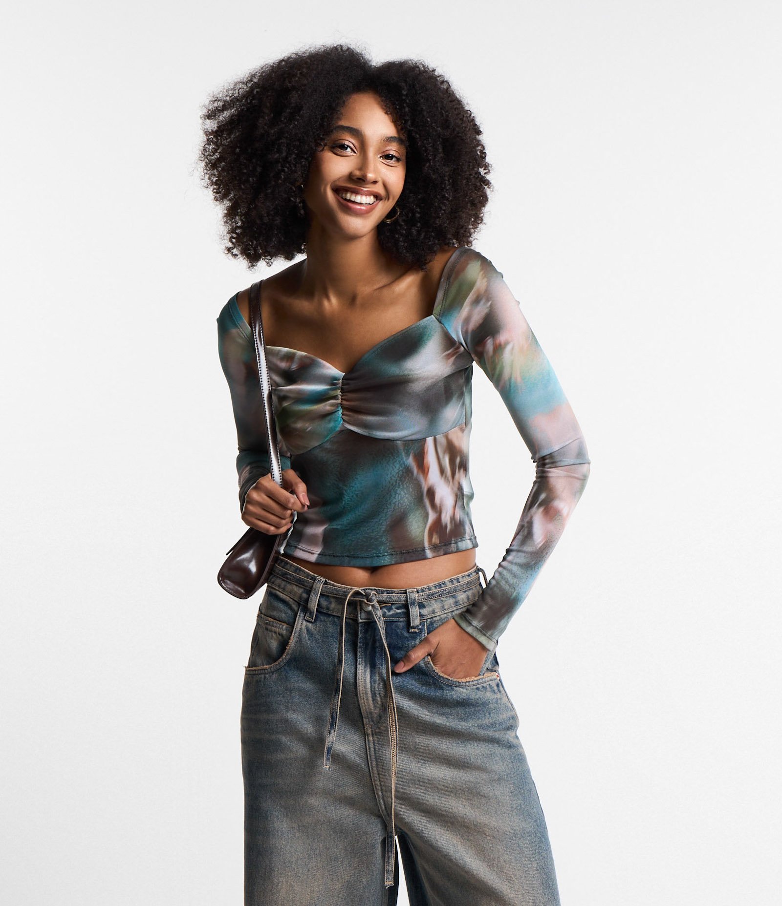 Blusa em Tule com Estampa Abstrata Manchada Multicores 5
