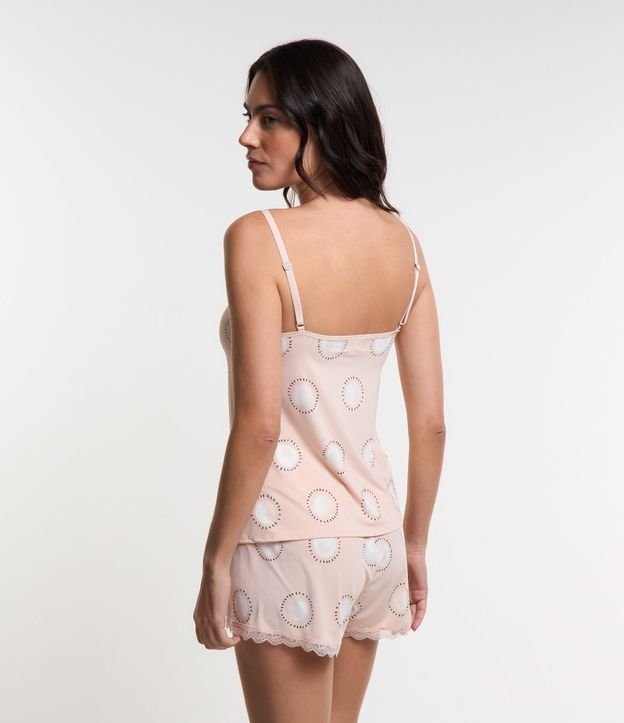 Pijama Short Doll com Detalhes em Renda e Estampa Circulos