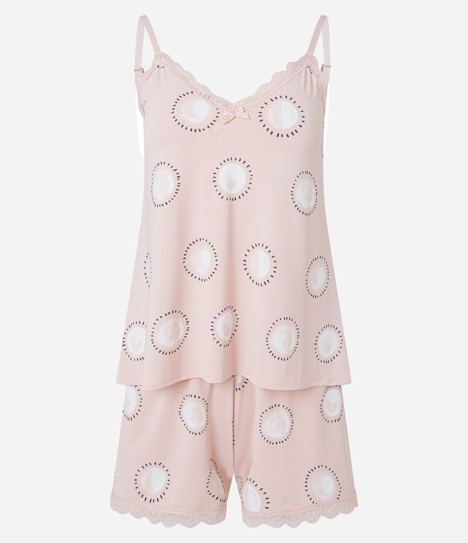 Pijama Short Doll com Detalhes em Renda e Estampa Circulos Rosa Claro 5