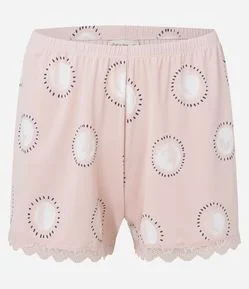 Pijama Short Doll com Detalhes em Renda e Estampa Circulos
