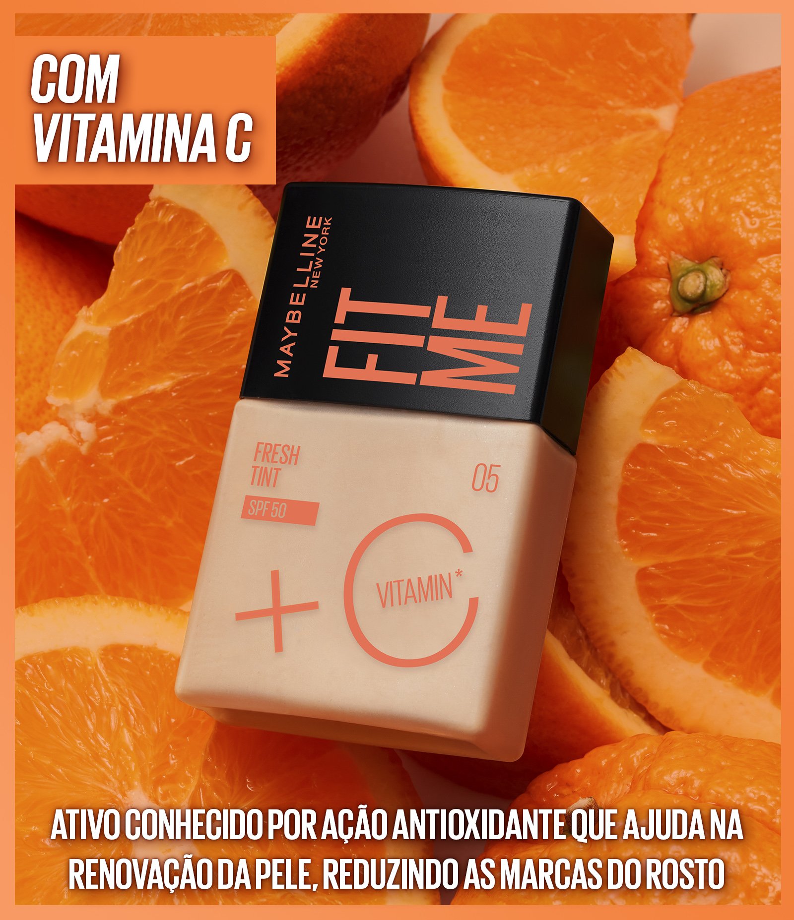 Base Liquida Maybelline NY Fit Me Fresh Tint com Vitamina C e FPS50 COR 09 4
