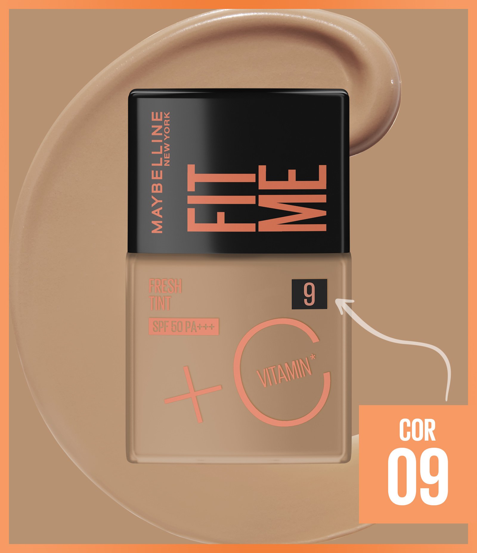Base Liquida Maybelline NY Fit Me Fresh Tint com Vitamina C e FPS50 COR 09 6