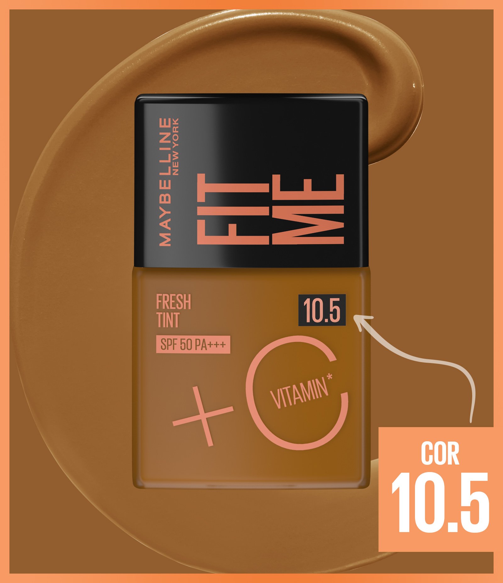 Base Liquida Maybelline NY Fit Me Fresh Tint com Vitamina C e FPS50 COR 10,5 6