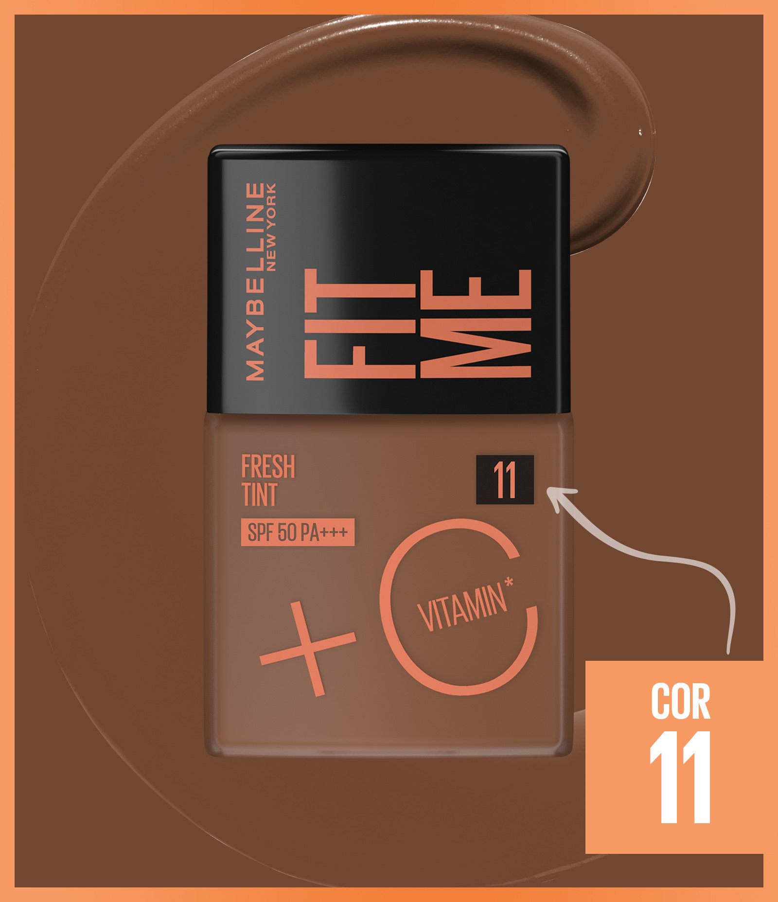 Base Liquida Maybelline NY Fit Me Fresh Tint com Vitamina C e FPS50 COR 11 6