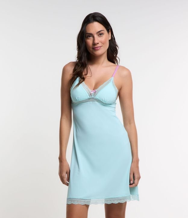 Camisola Alcinha em Poliamida com Renda no Decote e Barra