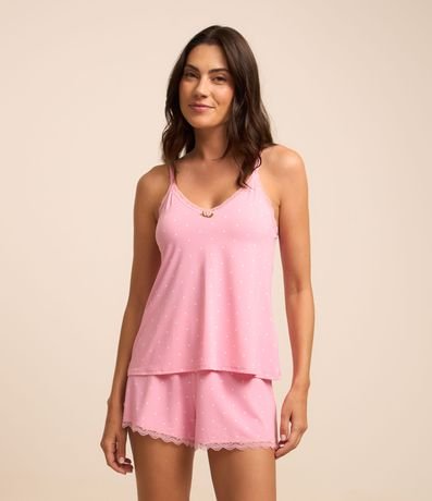 Pijama Short Doll em Microfibra com Estampa Poá Pijama Short Doll em Microfibra com Estampa Poá