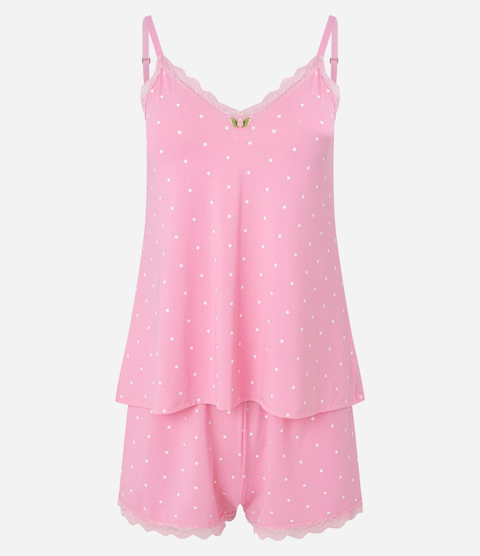 Pijama Short Doll em Microfibra com Estampa Poá Rosa 5