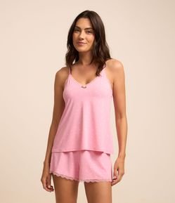Pijama Short Doll em Microfibra com Estampa Poá
