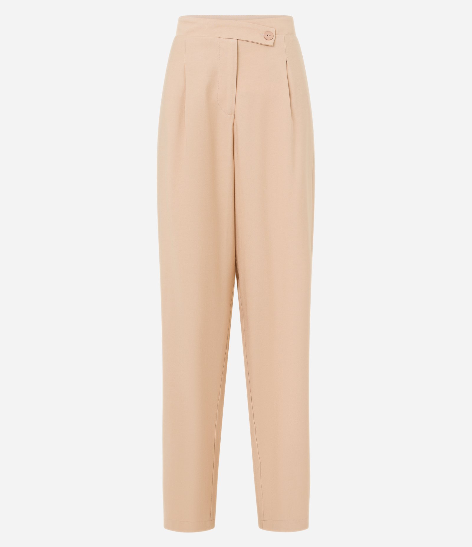 Calça Reta Alfaiatada com Pregas e Cós Deslocado Bege 5