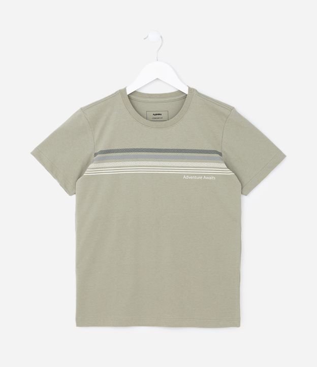Camiseta Comfort Infantil em Algodão Estampa Listras Adventure - Tam 5 a 14 anos