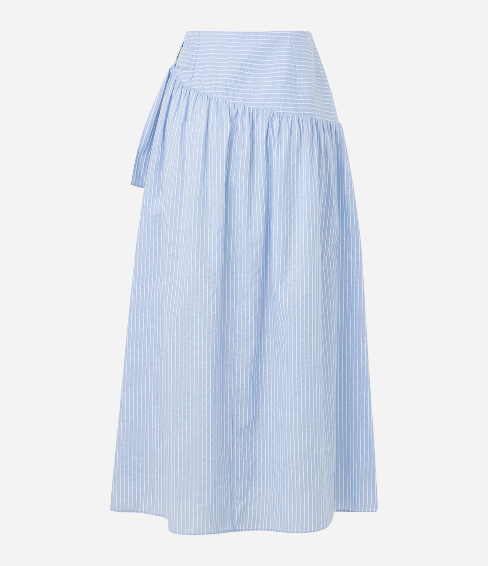 Saia Evasê em Tricoline com Fivela Lateral com Listras em Fio Tinto Azul 6