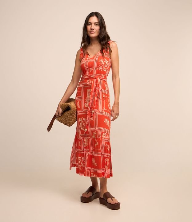 Vestido New Midi em Viscose com Amarração na Cintura