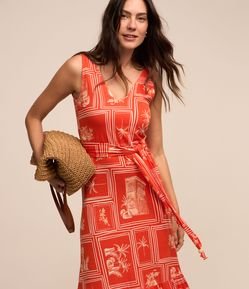 Vestido New Midi em Viscose com Amarração na Cintura