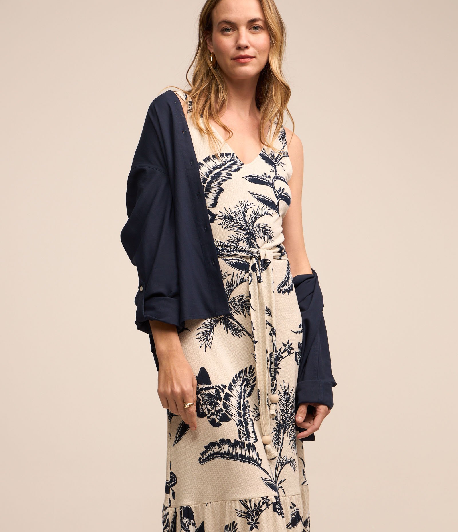 Vestido New Midi em Malha de Viscose com Amarração na Cintura Off White 2
