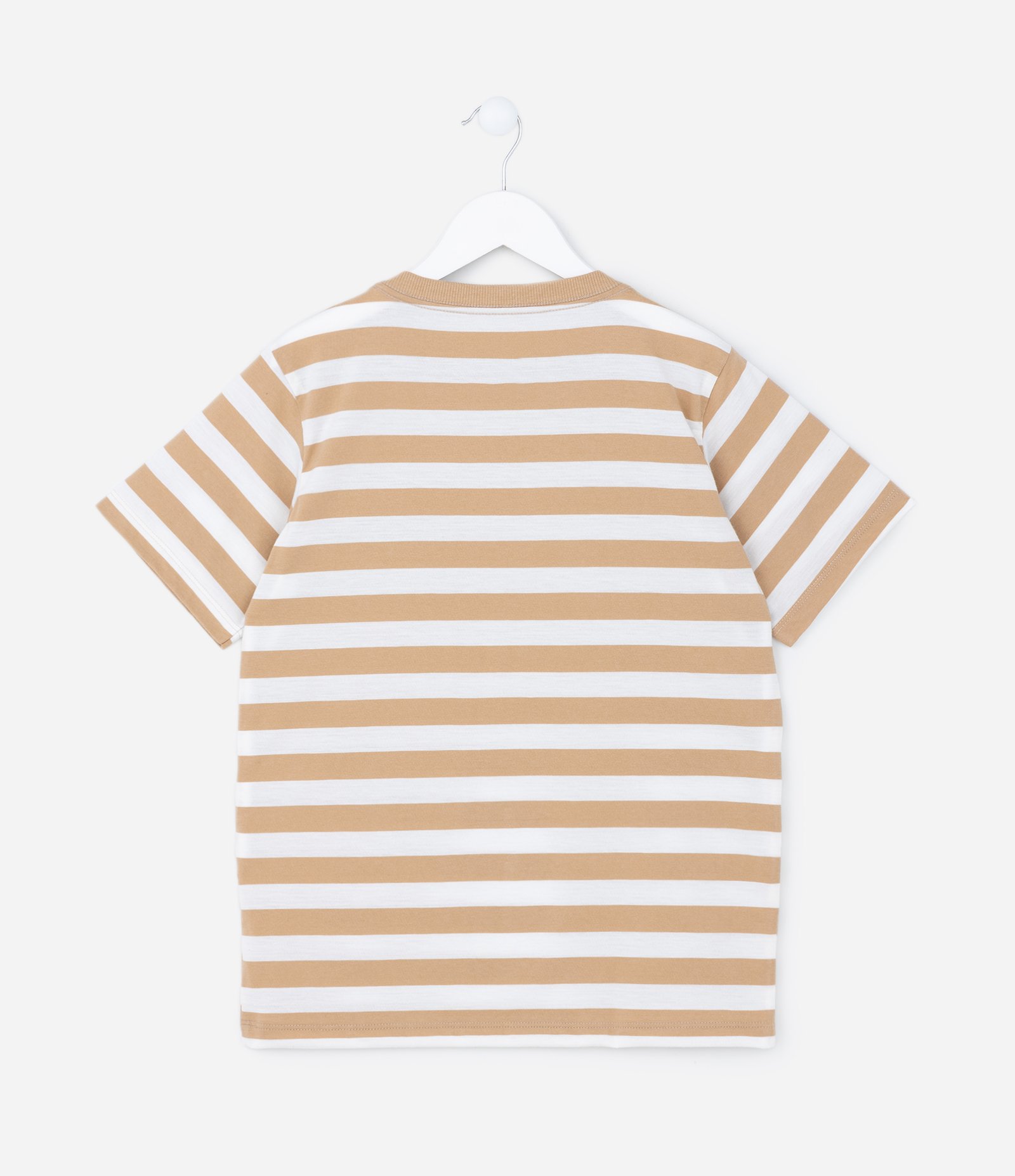 Camiseta Infantil Comfort com Estampa Listrada - Tam 5 a 14 anos Bege 2