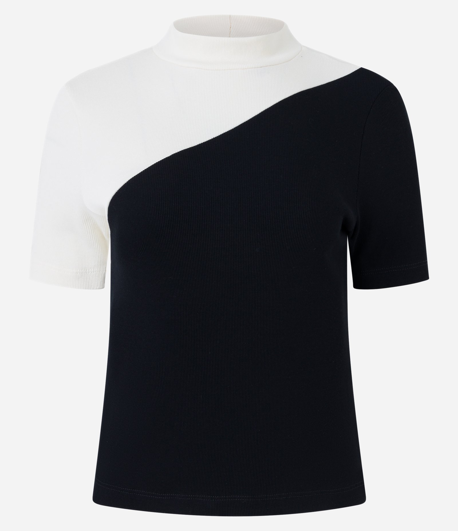 Blusa em Ribana com Recorte Bloco de Cor Diagonal Preto/Branco 5