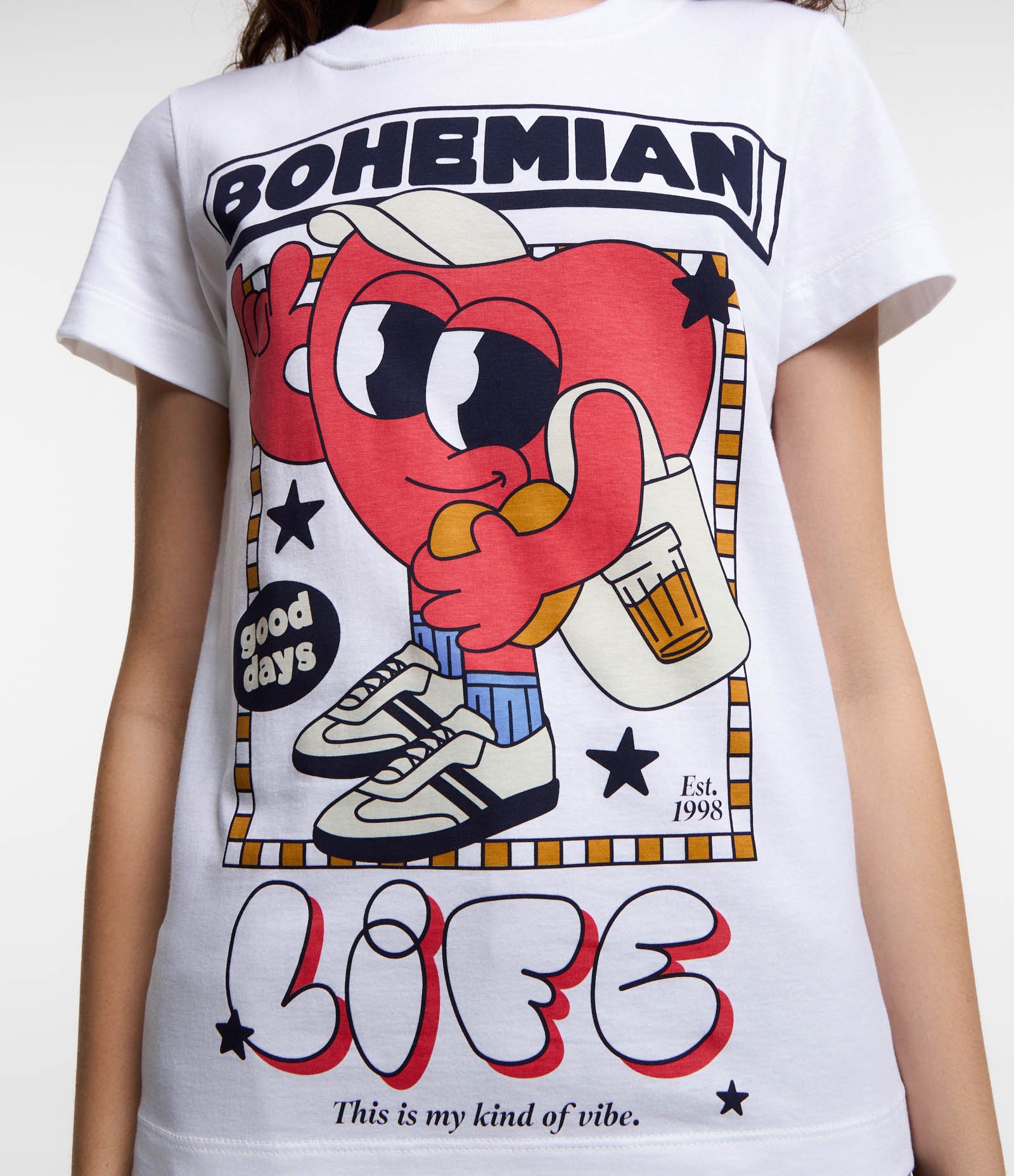 Camiseta em Algodão com Estampa Divertida Coração Boêmio Branco 4