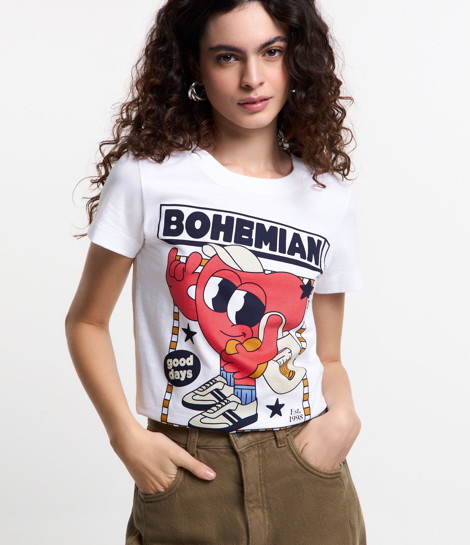 Camiseta em Algodão com Estampa Divertida Coração Boêmio Branco 5