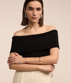 Blusa Ombro a Ombro em Ribana com Dobra no Decote