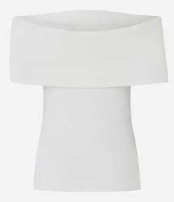 Blusa Ombro a Ombro em Ribana com Dobra no Decote