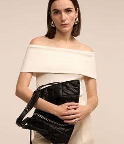 Blusa Ombro a Ombro em Ribana com Dobra no Decote