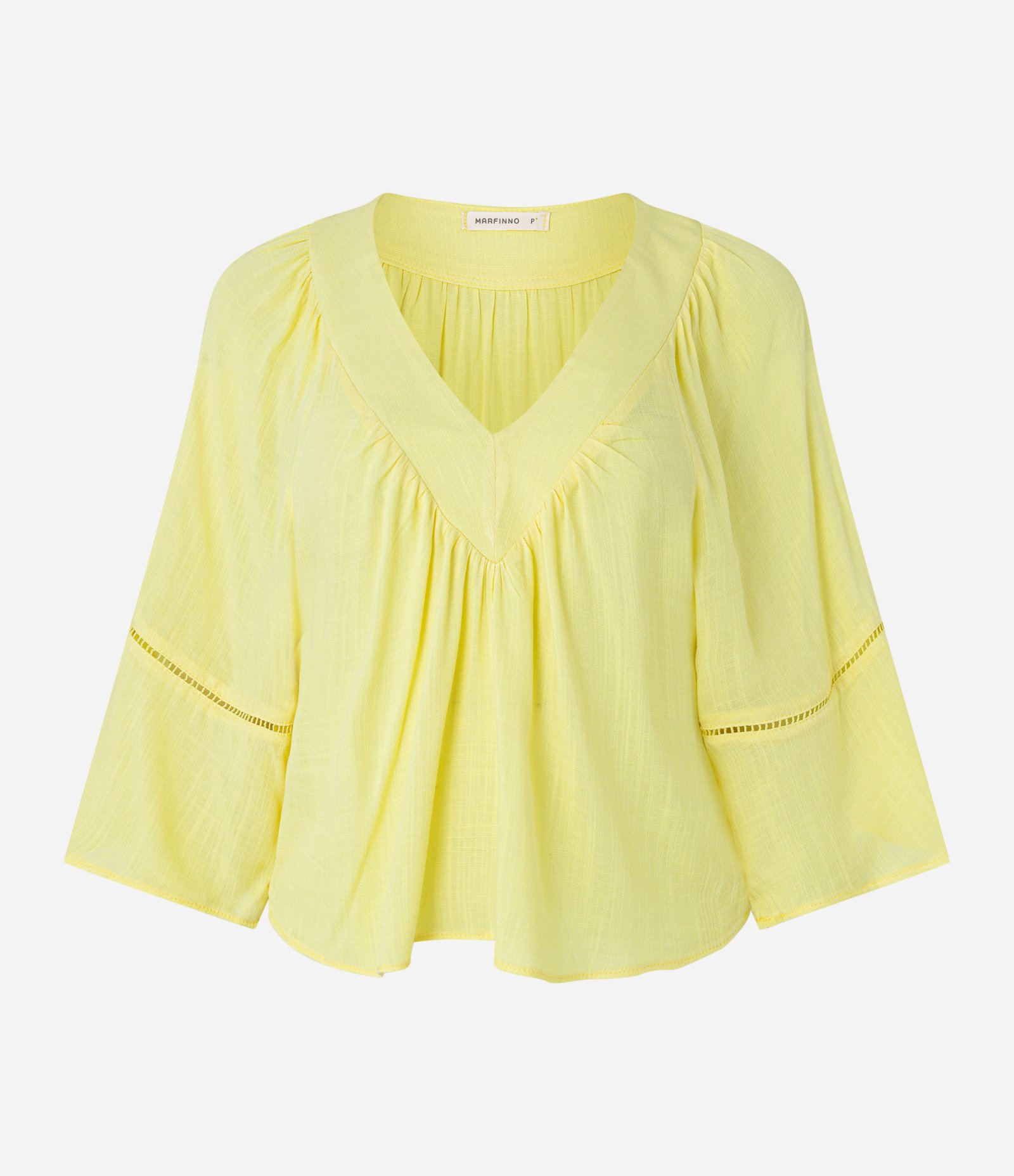Blusa em Viscose com Detalhe de Entremeios e Franzidos Amarelo 5