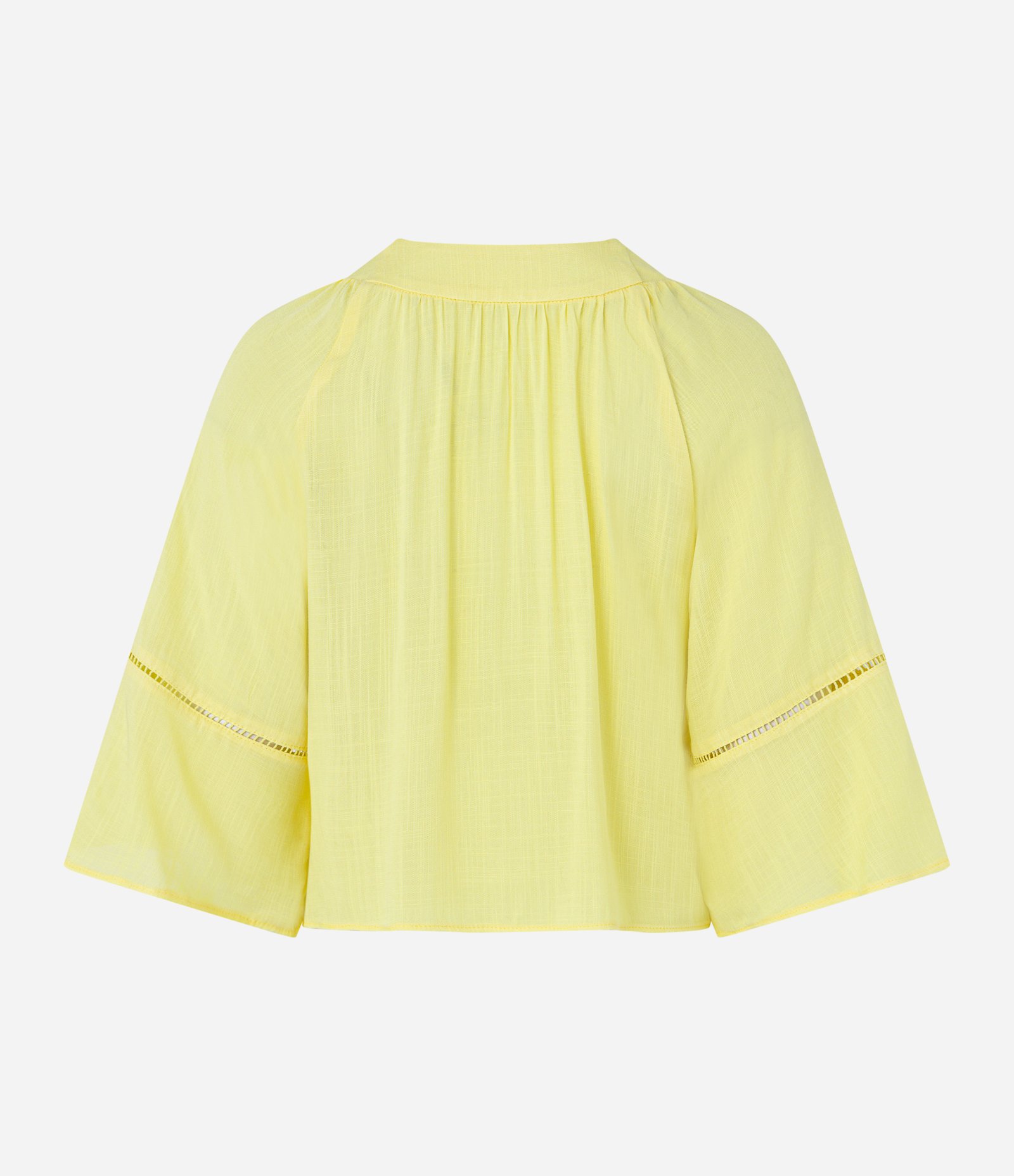 Blusa em Viscose com Detalhe de Entremeios e Franzidos Amarelo 6