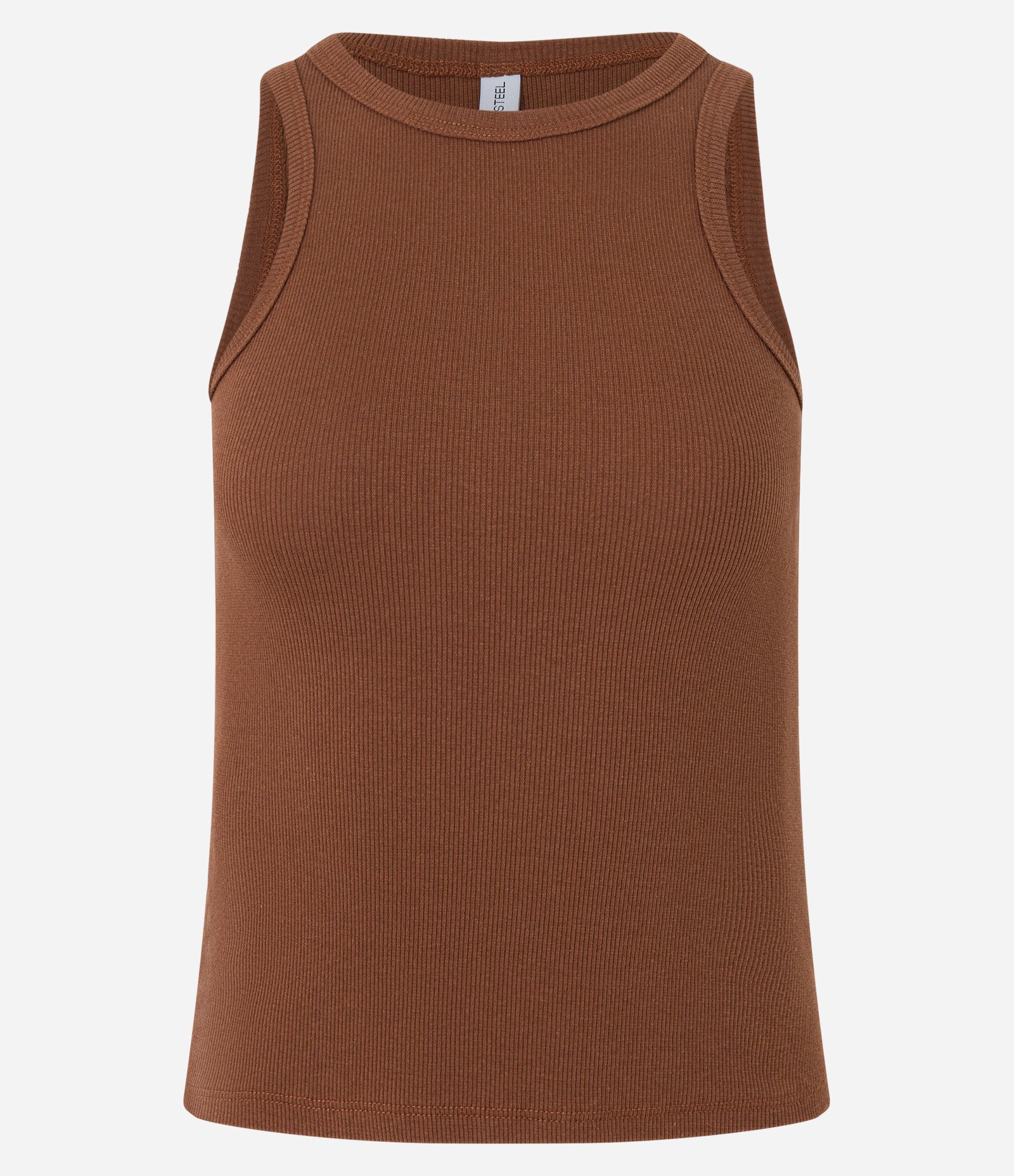 Blusa Regata Básica em Ribana com Leve Textura Marrom 5
