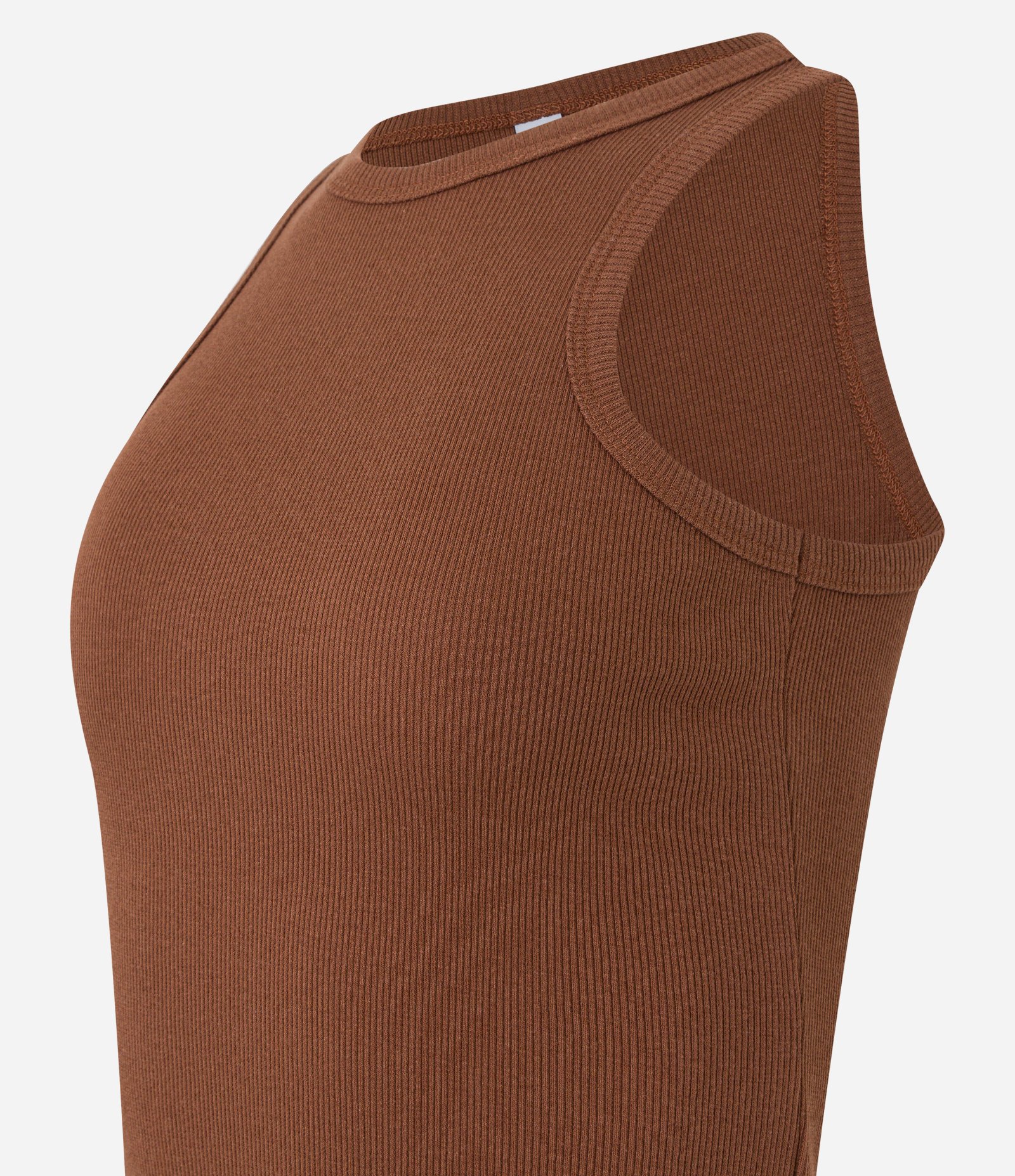 Blusa Regata Básica em Ribana com Leve Textura Marrom 6