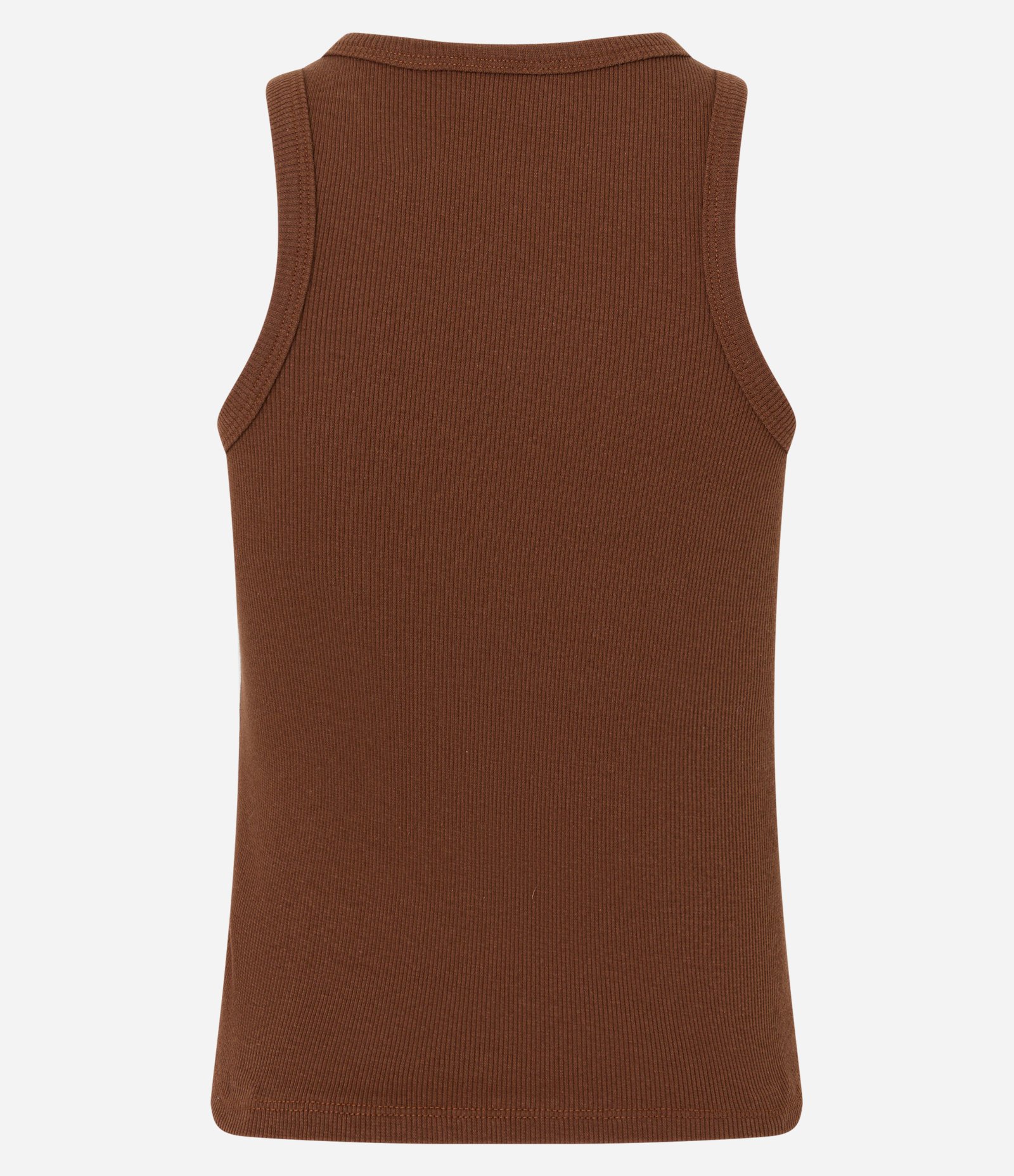 Blusa Regata Básica em Ribana com Leve Textura Marrom 7