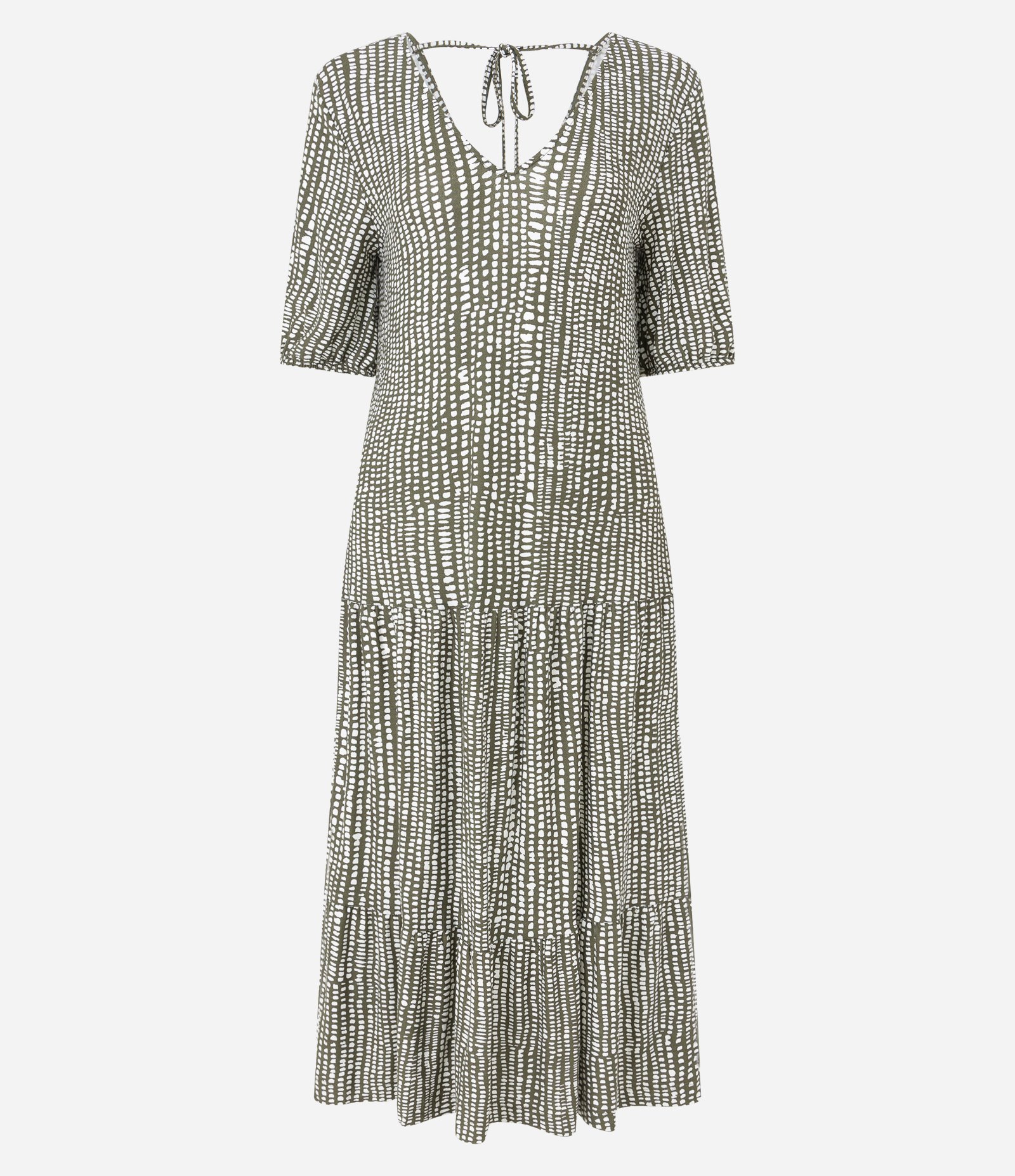 Vestido Midi em Malha de Viscose com Estampa Abstrata Verde/ Branco 1
