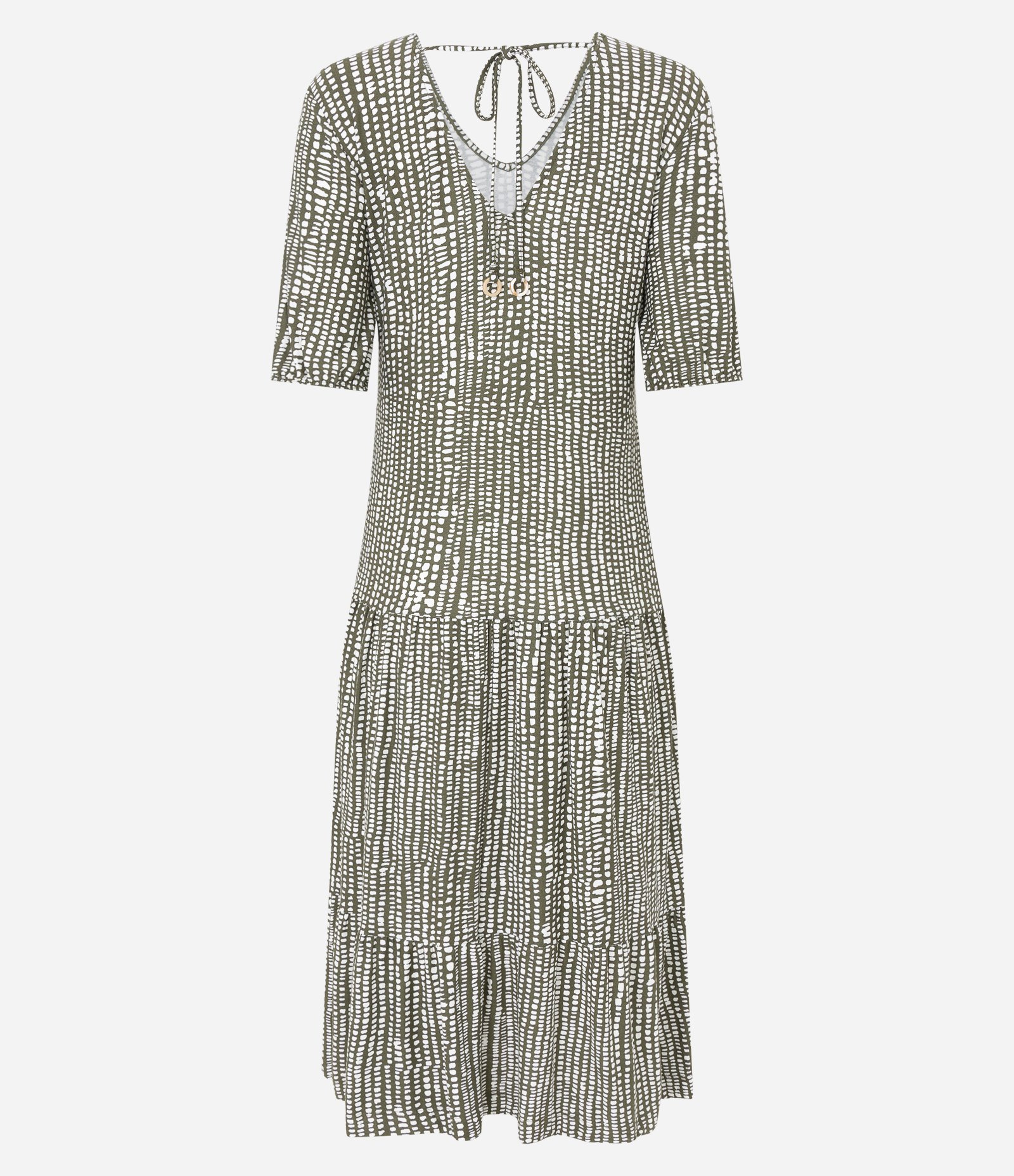 Vestido Midi em Malha de Viscose com Estampa Abstrata Verde/ Branco 2
