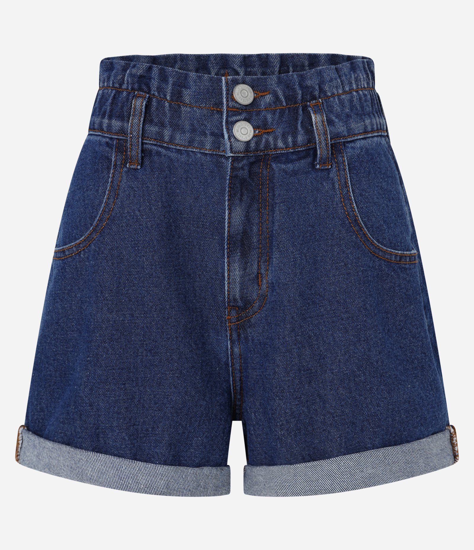 Short Baggy Cintura Alta em Jeans Elástico no Cós Azul 5