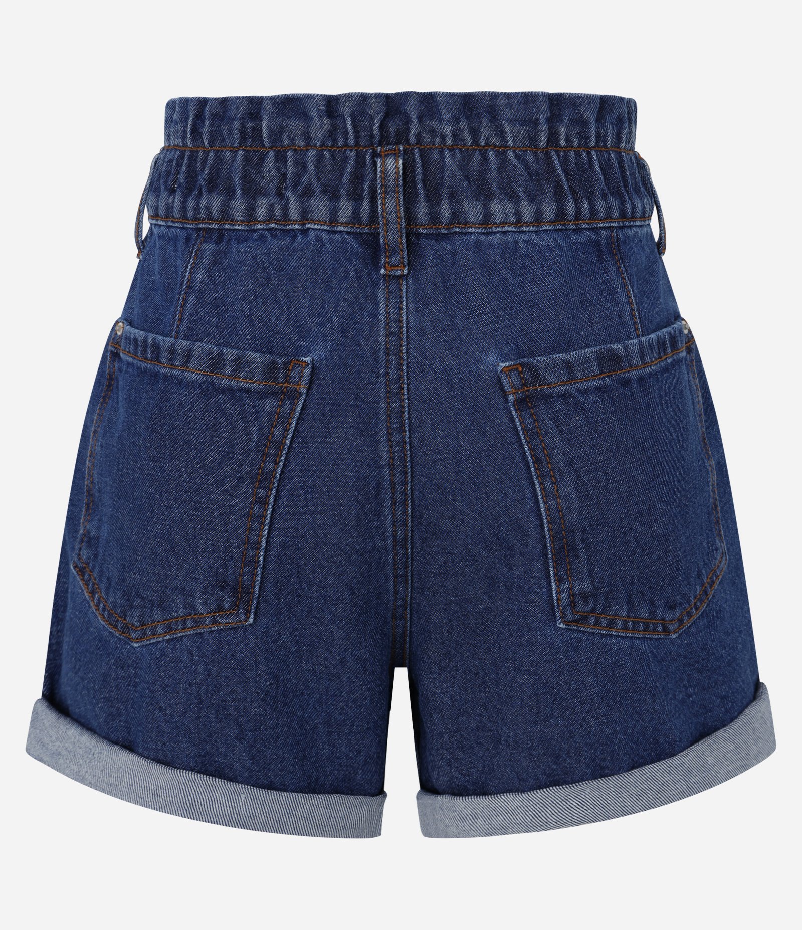 Short Baggy Cintura Alta em Jeans Elástico no Cós Azul 6