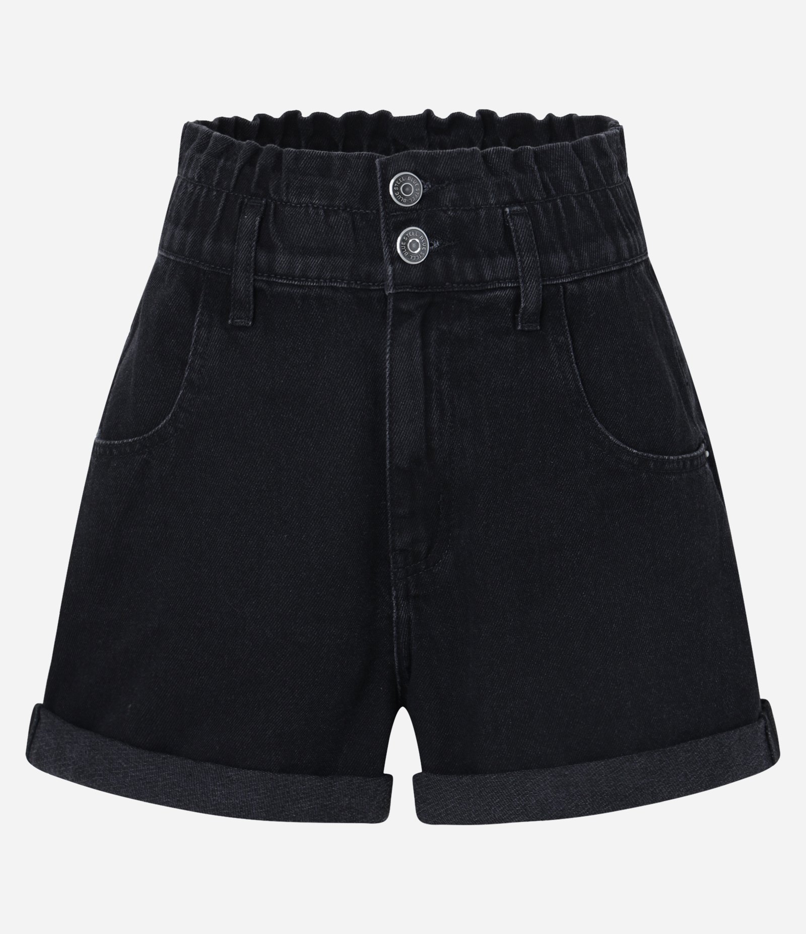 Short Baggy Cintura Alta em Jeans com Cós Duplo Preto 5
