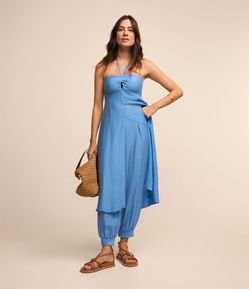 Calça em Crepe com Zíper nas Costas e Barra Elástica Ajustada