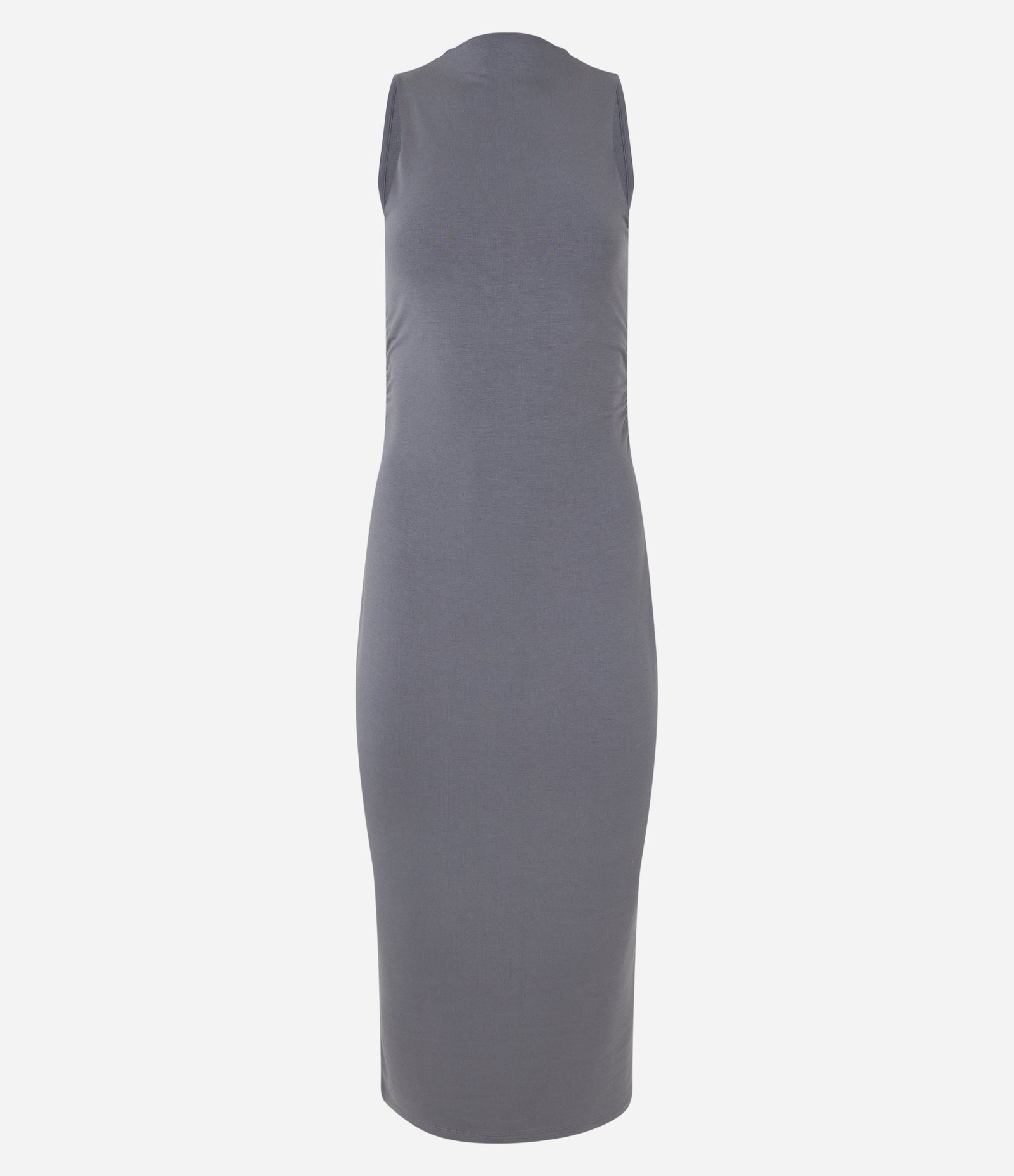 Vestido Midi em Algodão com Decote Canoa e Drapeado Lateral Cinza 6