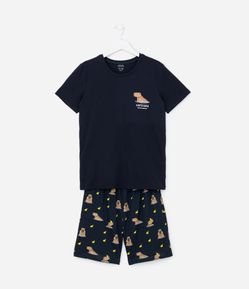 Pijama Infantil Curto em Algodão Estampa Capivara - Tam 5 a 14 anos