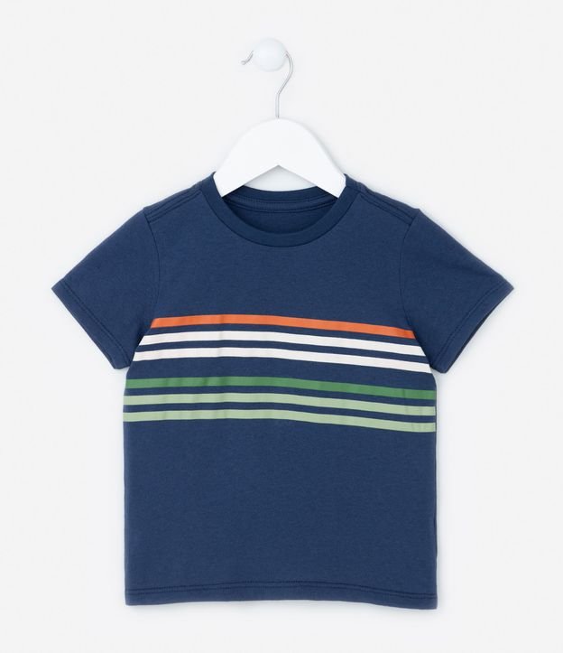 Camiseta Comfort Infantil em Algodão Estampa Listras - Tam 1 a 5 anos