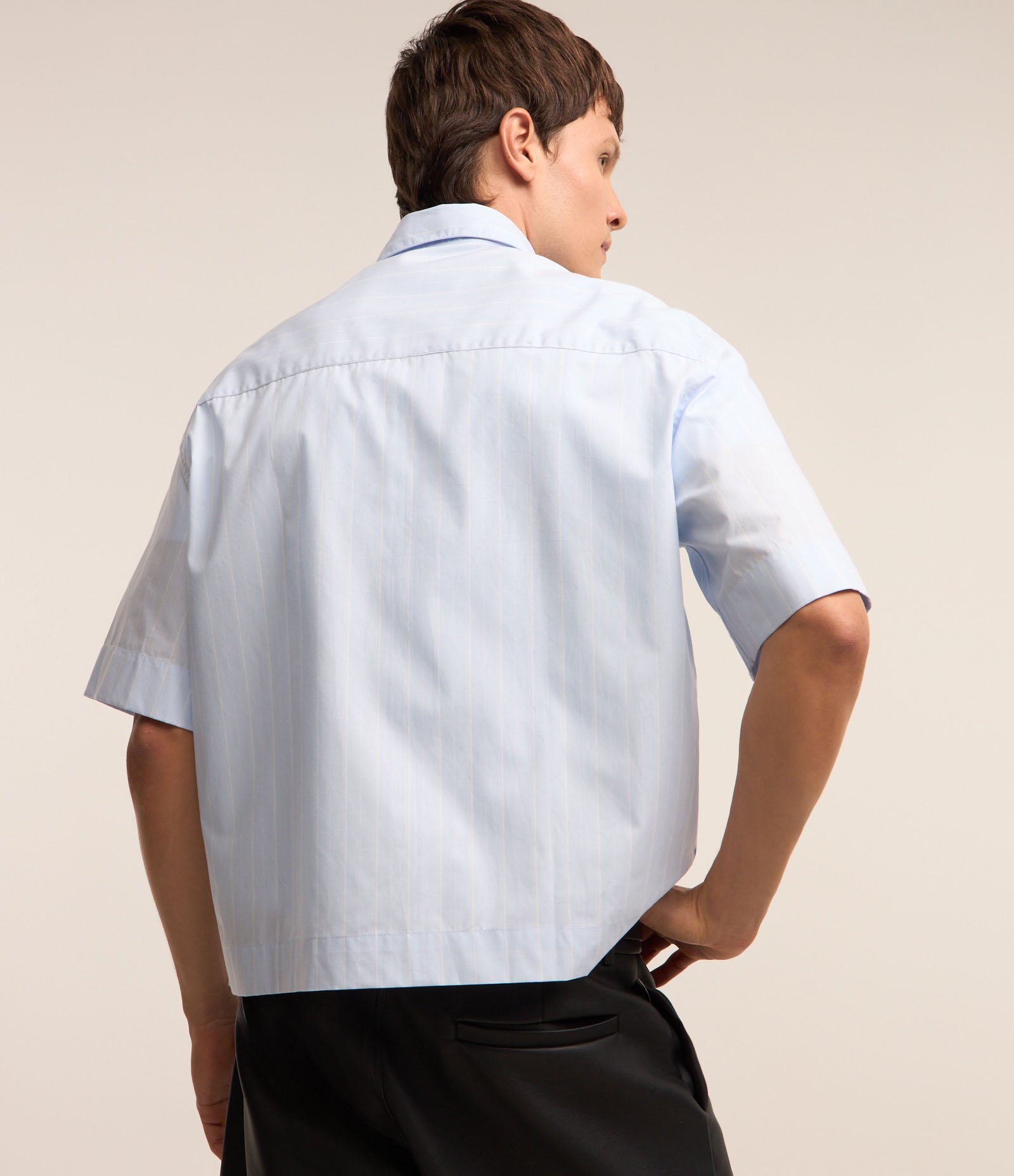 Camisa Boxy em Algodão com Estampa Listras em Fio Tinto Azul 4