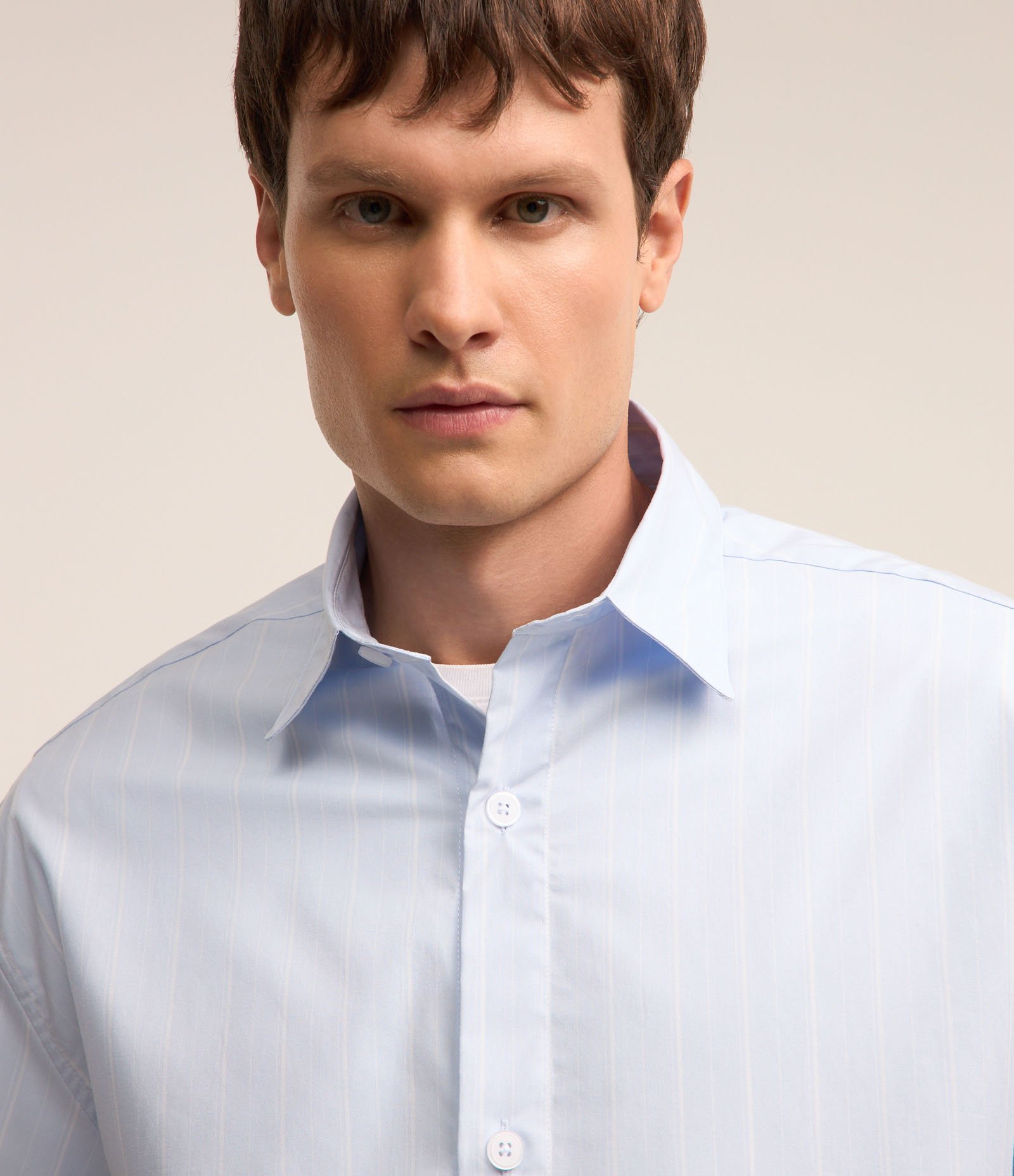 Camisa Boxy em Algodão com Estampa Listras em Fio Tinto Azul 5