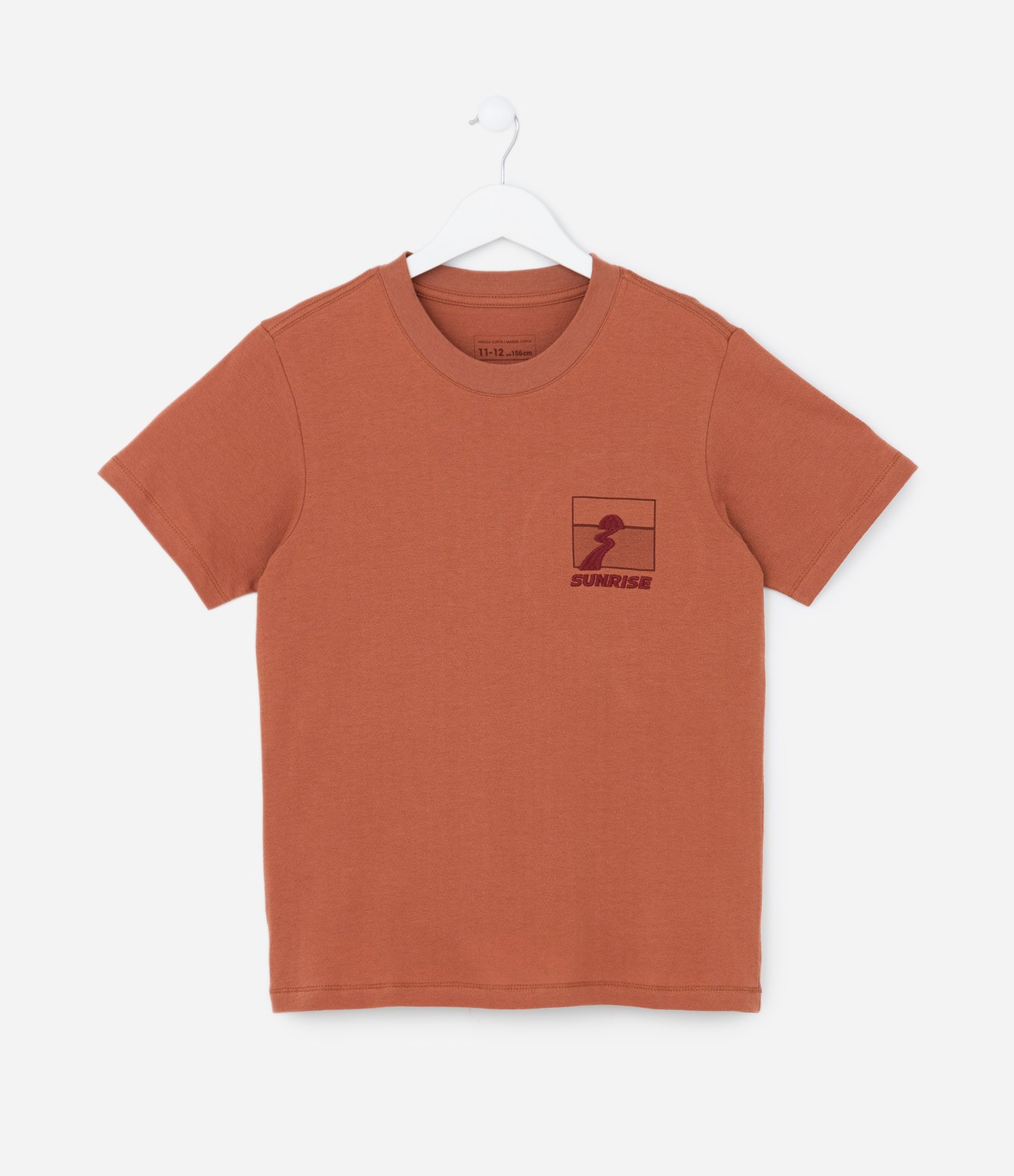 Camiseta Comfort Infantil em Algodão com Bordado no Peito - Tam 5 a 14 anos Marrom 1